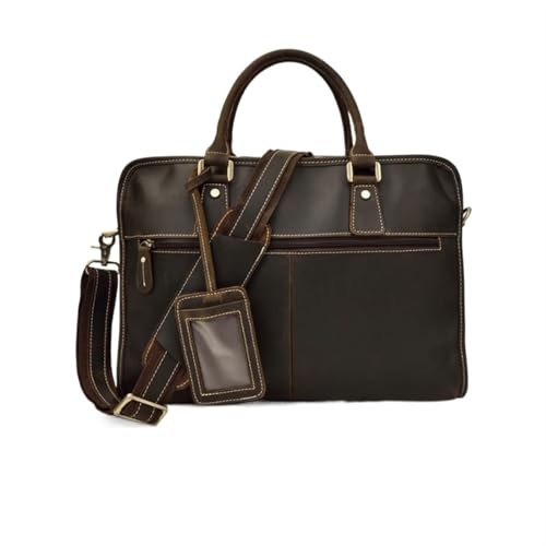 Cosmawn Maletíne Bolso bandolera for hombre, estilo vintage, de piel auténtica; maletín grande de piel for ordenador portátil; bolso resistente.