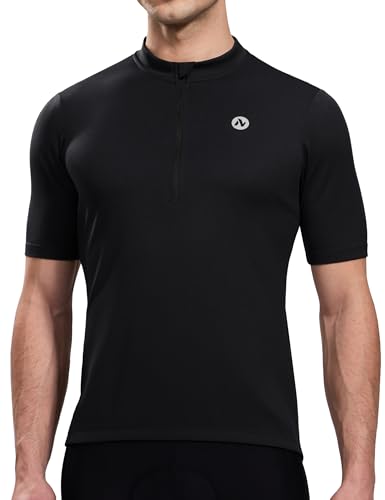 Nepest Men's Cycling Jersey Biking Bicycle Cycle Road Shirts with 4 Rear Pockets Moisture Wicking Riding Tops Clothing for Gravel Bike Black L