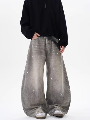 Men's Jeans Spring Summer American Retro Gray Denim Wide Leg Long Pants for Men3