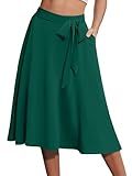 Yincro Women's A-Line Midi Skirt with Pockets High Waist Flared Below The Knee Skirts (Green, XL)