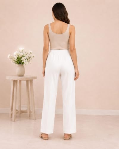 Image of Women's Mid Rise Wide Leg Trousers with Elastic Waist & Pockets