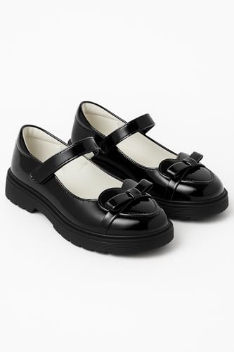 Girls Black Patent Mary Jane Dress Shoes with Bow Hook-and-Loop Strap Footwear3
