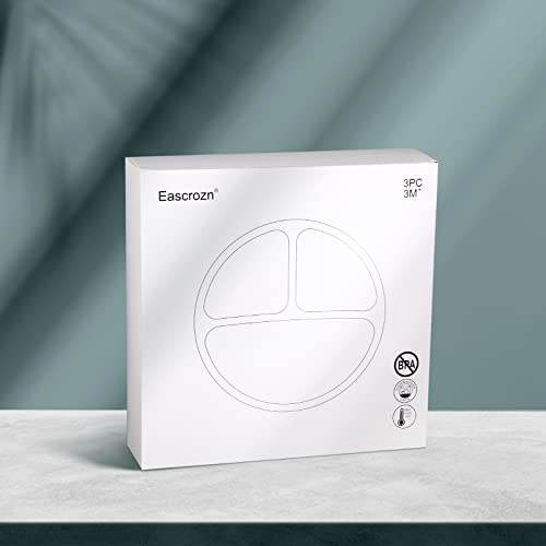 Eascrozn Toddler Plates 3 Pack, Divided Suction Plates For Baby, 100% Food Grade Silicone Baby Plates, Non-Slip, Baby Led Weaning Supplies, Microwave & Dishwasher Safe #TOP6