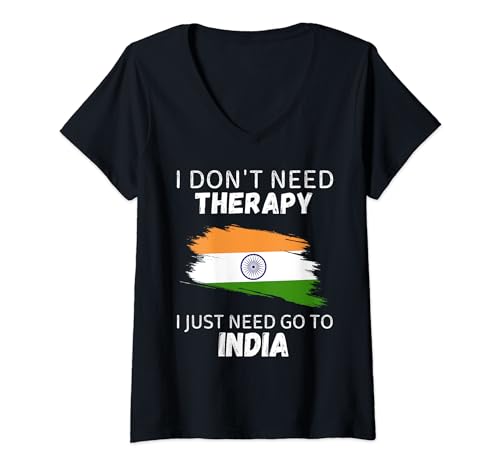 Mujer Vintage India No Necesito Terapia Solo Necesito Ir A La India Camiseta Cuello V