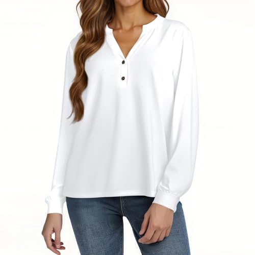 TWGONE Long Sleeve Tops for Women V Neck Loose Button Down Henley Shirts Fall Tee Shirts - Image 4