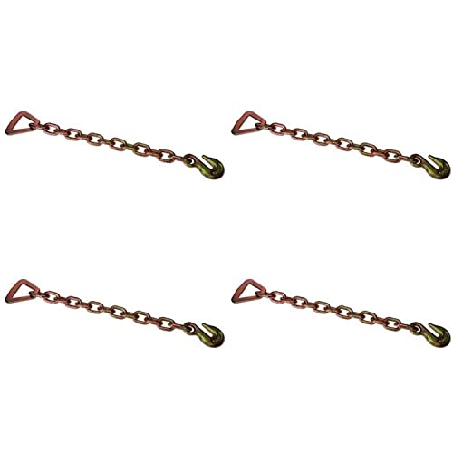 US Cargo Control 5/16 Inch x 18 Inch Chain Extension with D-Ring and Grab Hook (4-Pack), 3,300 LBS Working Load Limit, Grade 70, Heavy Duty Chain Tie Downs for Trailers & Trucks to Tow, Secure Car...