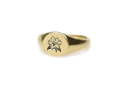 Bague fleur gravée or véritable bague chevalière femme personnalisable