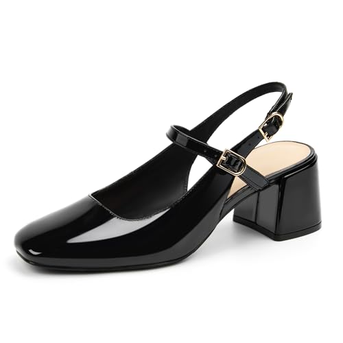 Image of AprCoco Womens Mary Jane Chunky Low Block Heels Pumps Square Toe Buckle Strap Wedding Party Dress Shoes