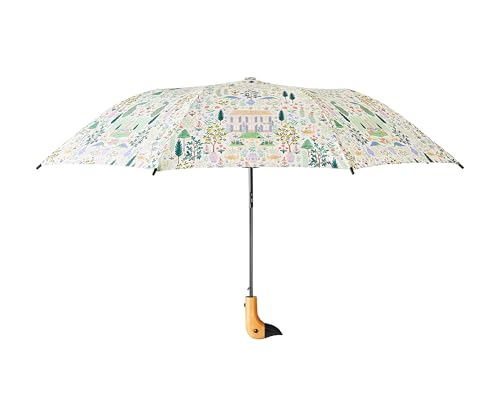 RIFLE PAPER CO. Camont Umbrella, Matching Storage Sleeve, Portable 11.125\" Fold Up Size, Auto Open and Close, Wooden Handle, 43\" Open Diameter, Printed in Full Color