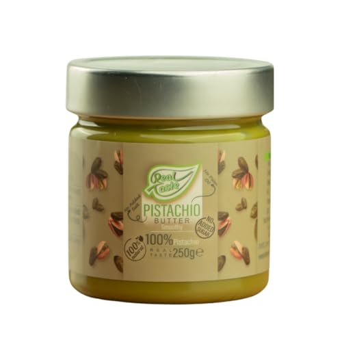 Real Taste 100% Pure Pistachio Cream 250g Single Ingredient Pistachio Spread Vegan Kosher No Palm Oil Natural Nut Butter Alternative Ideal for Spreading Baking or Healthy Snacking