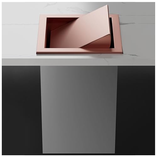Cubo de basura empotrado de acero inoxidable con tapa abatible abatible integrada para cocina y oficina, canasta de basura integrada, tapa de oro rosa, elegante cubo de basura para el hogar y el