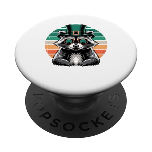 St. Patrick's Day Raccoon with Shamrock Sunglasses PopSockets PopGrip Adhésif