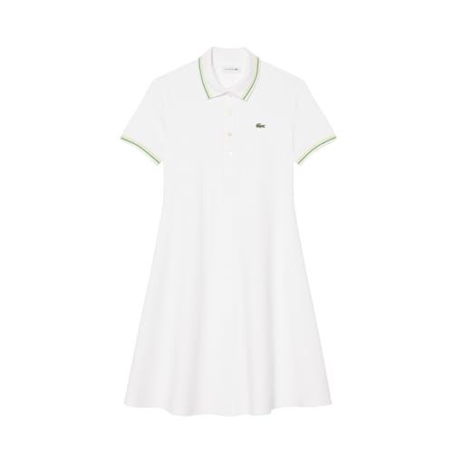 Lacoste Women's Stretch Polo Collar Skater Dress, White/Sencha/Billiard Green, 10