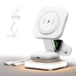 5 in 1 Wireless Charging Station for Apple, Foldable for MagSafe Charger with Night Light for iPhone 17/Air/16/15/14/13/12,Apple Watch,AirPods Pro 4 3 2, Travel Magnetic Fast Wireless Charging Station