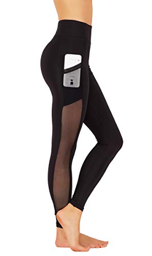 GD Fashion Women Yoga Leggings Side Mesh Pockets Pants Full Length Capri and Shorts (XS fit 0-2, GD56-M-BLK)