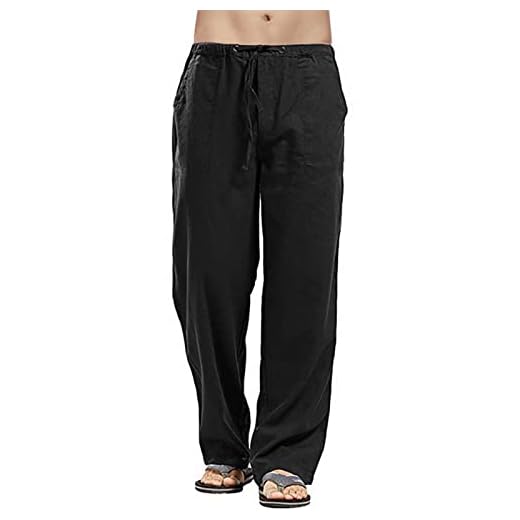 BIBOKAOKE Fritidsbyxor herr coola bekväma breda byxor haremsbyxor linneutseende byxor elastisk midja joggingbyxor Bermuda breda byxor tunna ventilerande sweatpants träningsbyxor, Svart531, XL