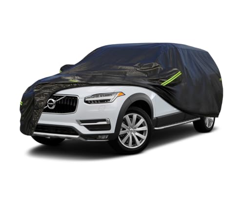 Image of KouKou Waterproof SUV Car Cover Suitable for Volvo XC90 from 2002 to 2025, 7 Layers Windproof All Weather Waterproof Outdoor Cover Sun Rain UV Dust Snow Protection. Black