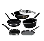 Ceramic Coated Cast Iron Non Stick Induction Cookware Set 6 Piece Kadai Fry Pan Tawa Saucepan Milk Pan Kitchen Set Black Free Size