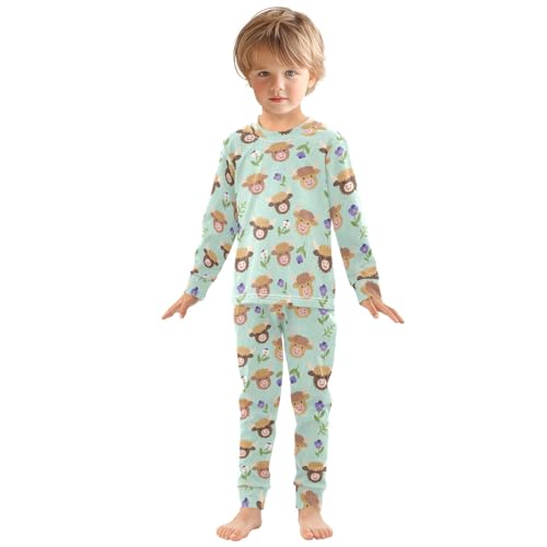 Cartoon Cute Highland Cattle Flowers Cute Pajama Sets Long Sleeve Top and Pants, Snug Fit Sleepwear for Night Wears3