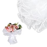 LIQWEI 4m Blumenstrauß Papier, Blumensträuße Verpackung Perle Blume Wrapping Mesh Garn Faltiges Gewelltes Netzgarn Krepppapier Weiß Mit Perlenrand Für Hochzeit Valentinstag Geburtstag Floristenbedar