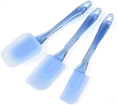 SKEMIX 3-Pieces Square Nonstick Heat Resistant Blue Silicone Spatulas, Silicone Heads and Crystal-like Plastic Handles with Different Shapes Mixing Spatula Professional Kitchen Cooking Utensils