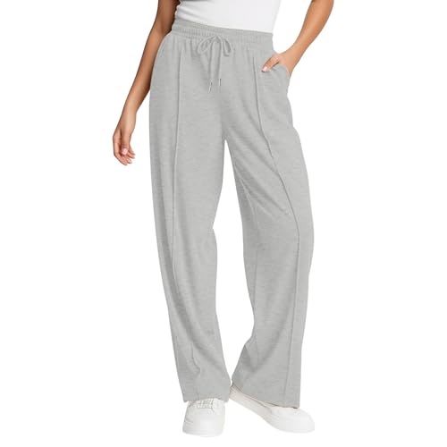Aniywn Sweatpants Women Baggy Wide Leg Elastic Drawstring Straight Leg Lounge Pants Open Bottom High Waist Joggers Trouser