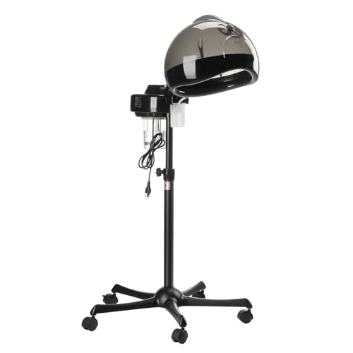 VEVOR Standing Hair Steamer for Deep Conditioning Professional 11.81-inch Hooded Ionic Hair Steamer with 2 Modes Height-Adjustable Hair Steamer with Timer 5 Wheels (2 Lockable) for Home Salon Use