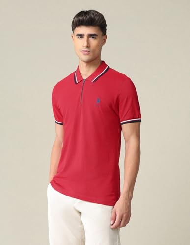 Image of U.S. POLO ASSN. Solid Slim Fit Polo T Shirts for Men - 100% Cotton, Half Sleeve Mens Tshirt - 3XL, Red