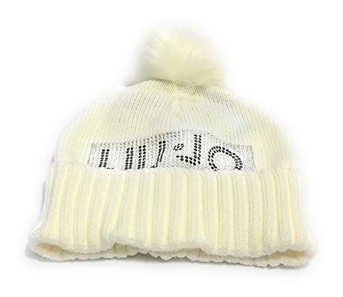 Bonnet Liu Jo blanc en maille C21LJ23 femme avec pompon fausse fourrure