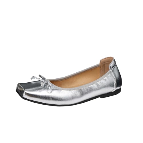 TinaCus Handmade Women's Genuine Leather Soft Slip on Square Toe Ballet Flats Shoes with Bow