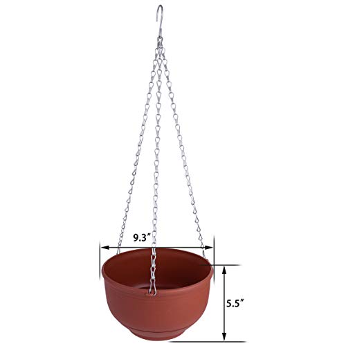 Vencer Set Of 2 Metal Hanging Planter Imitation Ceramic Plastic Flowerpot 9.3 Inch Water Permeable Type,Round Shape,Brick Red,Vf-075R #TOP1