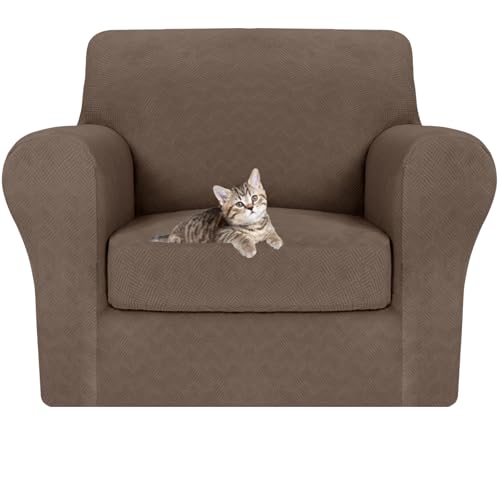 MAXIJIN 2 Piece Chair Covers Chair Slipcover with Arms, Sofa Chair Cover for Living Room Armchair Cover, Stretch Pet Dog Slip Cover for A Chair with 1 Cushion (31