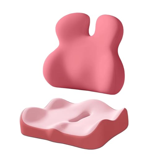 Set 2 Cojín Lumbar Alto & Cojín Coxis, Respaldo Lumbar Silla Oficina y Coche Ergonómico, Alivio Dolor Espalda y Ciática, Cojin Viscoelástico Espalda Silla Gaming,Rosado