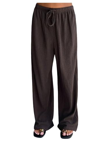 Milumia Women's Wide Leg High Waisted Drawstring Pants Linen-Like Casual Baggy Vacation Palazzo Pant