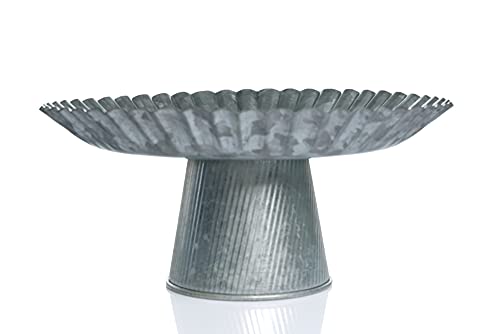 Deconoor Galvanized Cake And Cupcake Stand, Decorative Serving Platter, Dessert Holder For Weddings, Baby Showers, Birthday Parties, Anniversaries, Halloween, Round-Flower Shape, 13" Diameter, Silver #TOP4