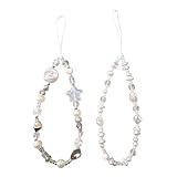 2 PCS Beaded Phone Wrist Strap Camera Bracelet Strap Cute Wristlet Straps Pearl Phones Keychain Decoration Camera Hand Strap Phones Bracelet Lanyard Charm Hook for Bag Keychain Phone