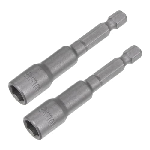 sourcing map 8mm Magnetic Hex Socket 65mm/2.56", 1/4" Hex Shank Magnetic Power Nut Driver Set CR-V Quick-Release Extensions for Impact Drill Nut Setters Socket Wrench Screw, 2 Pcs