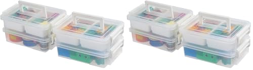 Image of IRIS USA 1 Qt. Plastic Storage Bins with Lids, 4 Pack, Craft Storage Container, Sensory Bin, Organizing Containers for Home, Office & Art Supplies, Stackable, White