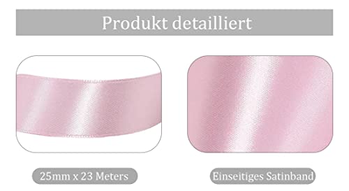 Pink Ribbon 25mm, 23 Meters Solid Color Satin Gift Ribbon for Crafting Gift Wrapping, Balloons, Hair Bows Making, Sewing - Image 2