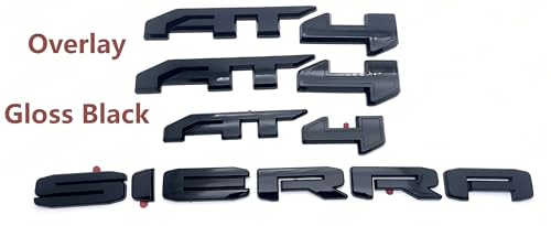 Image of 4PCS Kits AT4 Overlay Emblem Badge Sticker Sierra Replacement for 2019-2024 Sierra 1500 (Gloss Black)
