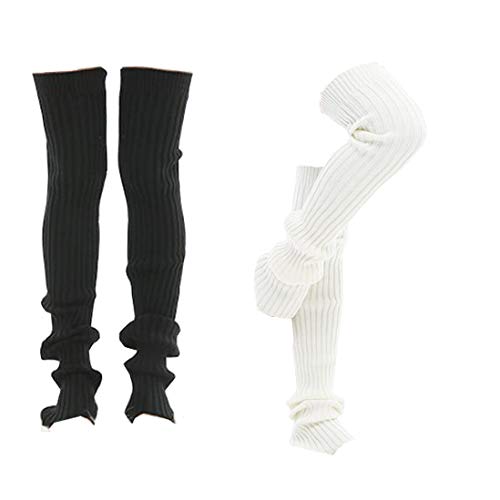 Lucky staryuan2Pairs Women Leg Warmer for Winter Long Yoga Dance Leg Warmer Boot Socks (Black White, 35.43in for Height 66.92in)