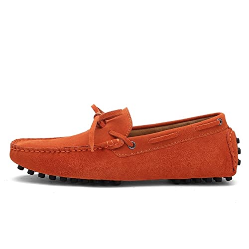 JIADELI Men's Loafers Shoes Driving Loafers Solid Colors Breathable Faux Leather Lightweight Flat Heel Resistant Casual Slip On (Color : Orange, Size : 8.5)3