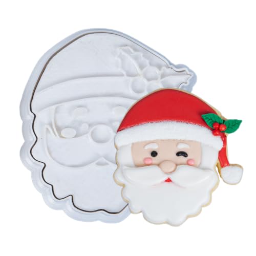 Christmas Santa Claus Cookie Cutter and Embosser Set Detail 4" Baking Mold