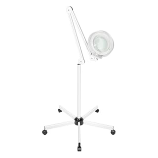 8 diottrie LED lente d'ingrandimento lampada da terra con 5 base girevole e braccio, 120 LED 24 W per cosmetologie, adesivi dentisti, tecnici delle unghie