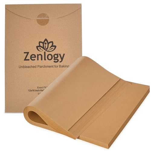 Zenlogy Parchment Paper Sheets 12x16 (500 sheets) for Baking - Unbleached Chlorine-free High Heat Non-Stick Pre-Cut Parchment Paper for Half Sheet Pans