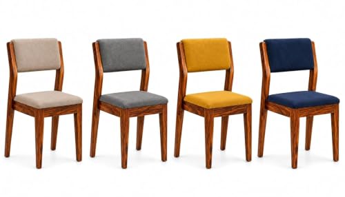 Image of Genuine Decor Solid Sheesham Wood Dining Chairs Set of 2, Beige Upholstered Cushioned Seat, Rustic Teak Brown Finish, Wooden Dining Chair for Dining Room, Kitchen & Living Room, Made in India