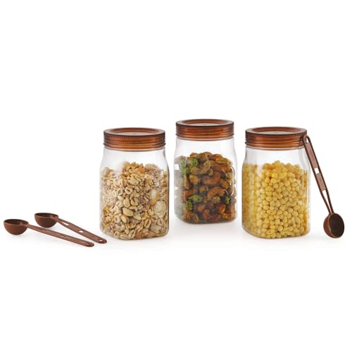 Image of CELLO Retro Kitchen Storage Jars Set of 3, (3 x 750 ml) | Premium Food Grade Quality, BPA Free, Air Tight Clip Lock, Stackable Container | Multipurpose Plastic Storage Container For Home Kitchen Gift