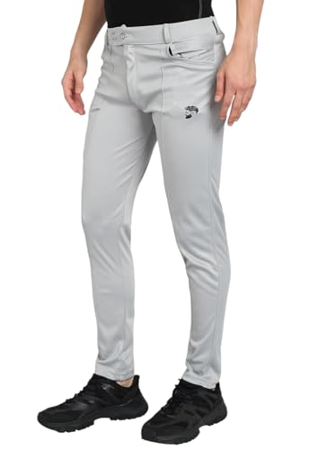 Image of PRAACHIS Men Lycra Stretchable Track Pant with Curved & Zipper Pocket with One Patch Pocket in Back | Regular Fit Lower for Men | Dry Fit Mens Dryfit Track Pant for Casual & Workout - Grey-28