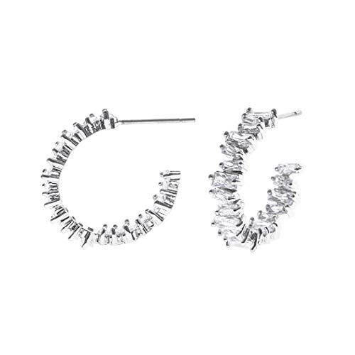 Rosemarie & Jubalee Women s Asymmetrical Baguette Hoops with Premium Cubic Zirconia Hypoallergenic Post Back Earrings.75 