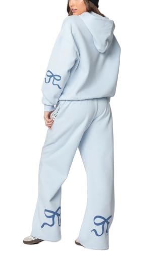 Pivanzore Bow Print Sweat Set for Women Two Piece Tracksuit